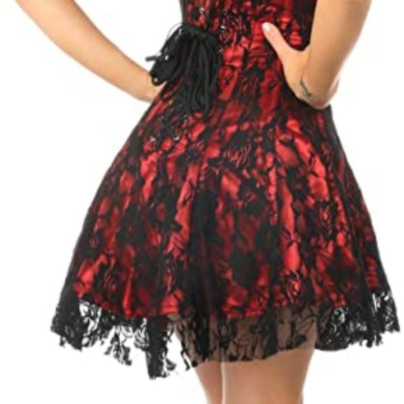 Daisy corsets Women's Lavish Black Lace Corset Dress, Red sz S (72B) - Picture 2 of 2
